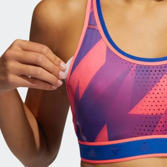 adidas Don't Rest Alphaskin Graphic Bra, Signal Pink/Royal Blue - Picture 11 of 11